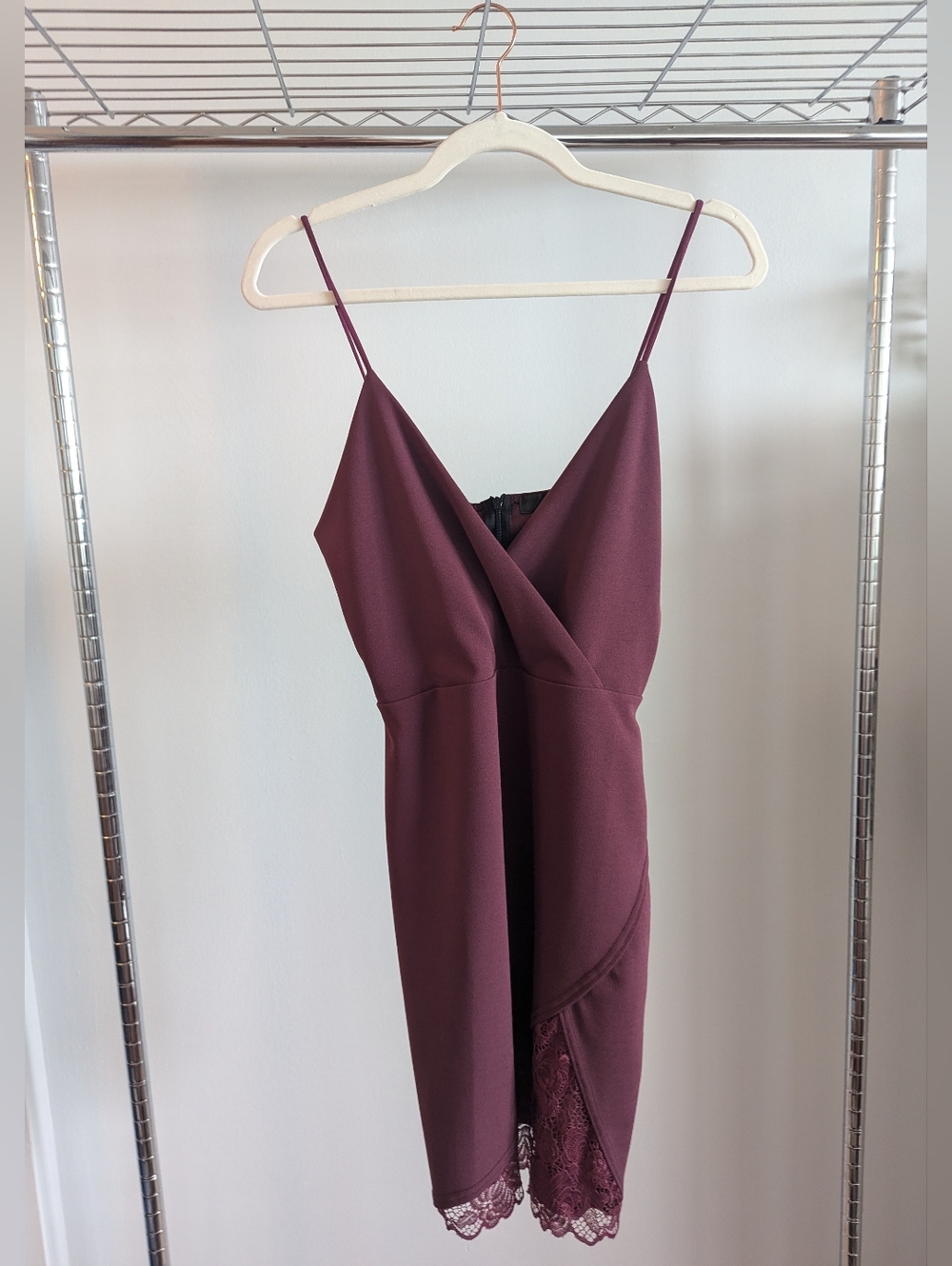 Gorgeous Spaghetti Strap Wrap Mini Dress in Wine